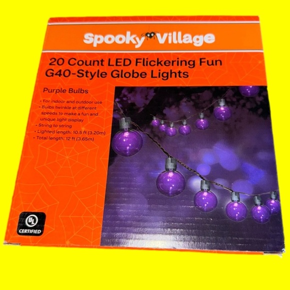 NWT Spooky Village 20 Count LED Flickering Halloween Globe lights PURPLE #2 - Picture 1 of 3